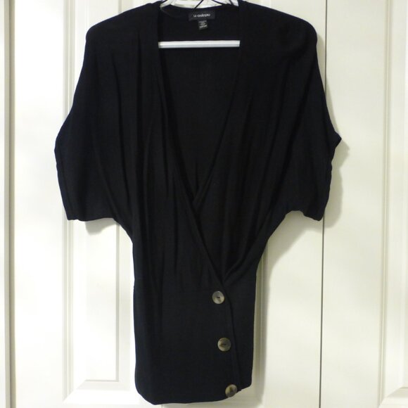 LE CHATEAU black deep v-neck short sleeve sweater top - Picture 2 of 9
